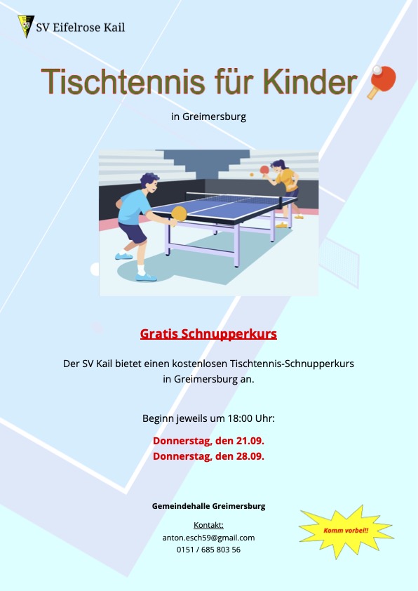 TT Kids SV Kail Tischtennis Flyer